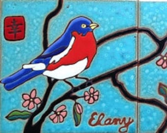 Ceramic tile Blue Bird backsplash installation kitchen bathroom stove murals mosaic custom hand painted USA