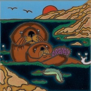 Piastrelle in ceramica Sea Otter e Pup, piastra calda, decorazione della parete, back splash, retroinstallazione bagno murale, mosaico, originale artigianale negli Stati Uniti