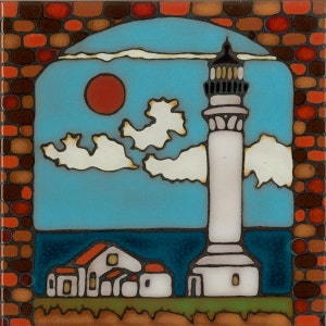 Point Arena Lighthouse ceramic tile Hand Painted Original