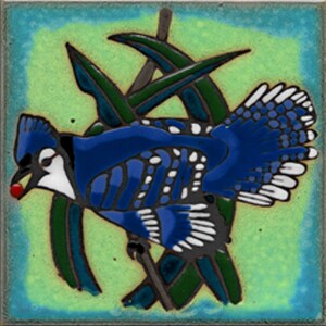 Blue Jay Ceramic Tile hot plate wall decor install, hand painted