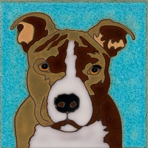 Ceramic Tile Dog Pit Bull Hand Painted PacificBlueTile.com