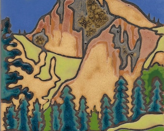Keramische tegel Half Dome, Yosemite, kookplaat, wanddecor, achterwand, badkamerinstallatie, muurschildering, handgeschilderd, mozaïek, handgemaakt in de VS