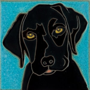 Hand painted ceramic tile Black Lab Dog original art tile