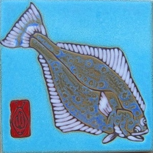 Ceramic Tile Halibut Flounder trivet hot plate back splash kitchen mural wall decor hand painted