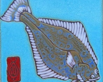 Halibut hand painted ceramic tile | Ocean wall art
