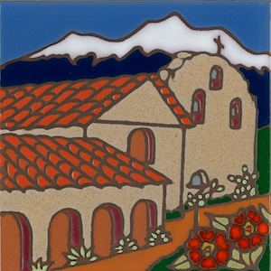 California Mission Santa Ines handpainted Ceramic Tile original