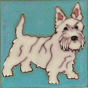 Ceramic Tile Dog West Highland Terrier Hand Painted