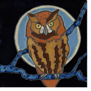 Handpainted tile Owl made in usa original art ceramic tile