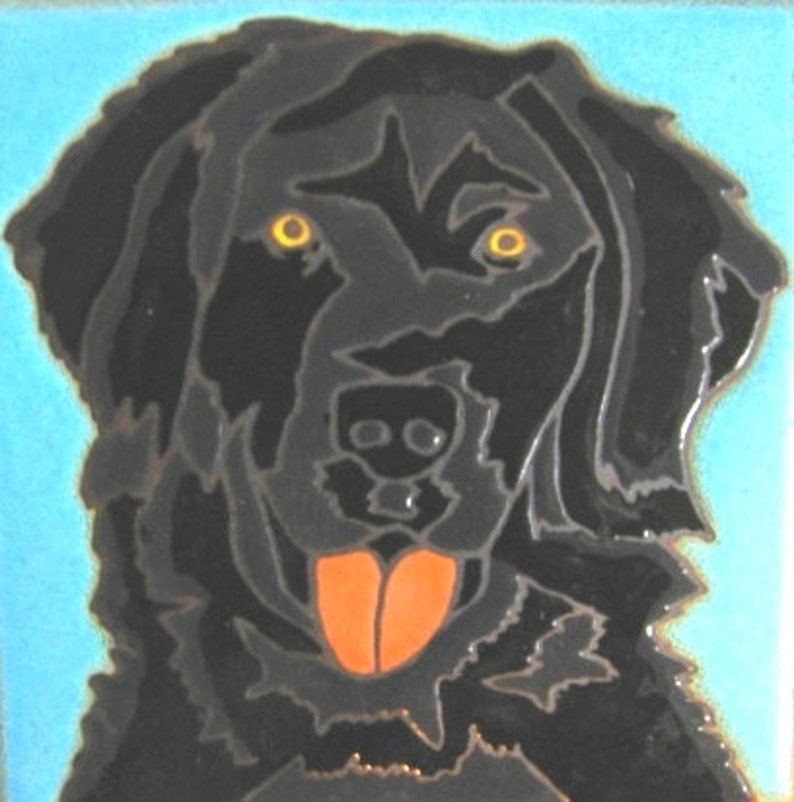 Ceramic tile Flat Coated Retriever Black Dog art image 1