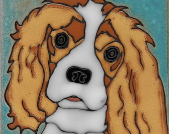 Cavalier King Charles Blenheim Dog ceramic tile mural mosaic kitchen backsplash installation bathroom mural triver hot plate wall decor