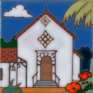 Mission San Rafael California hand painted ceramic art tile