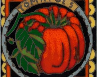Tomato, hot plate, wall decor, coaster, kitchen backsplash, bathroom mural, mosaic, installation, original hand crafted in the USA