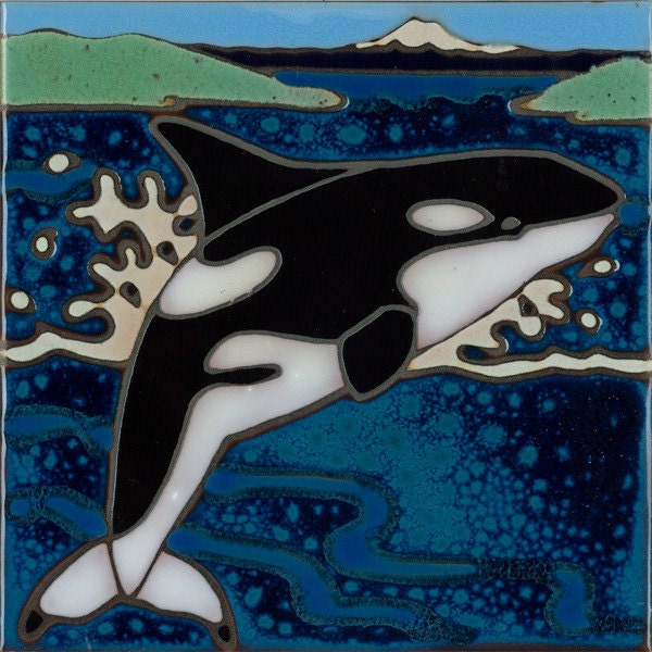 Ceramic Tile, Orca Whale, hot plate, wall decor, kitchen backsplash, bathroom installation, mosaic
