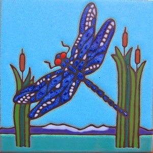 Ceramic tile, Dragonfly, hot plate,walldecor, kitchen backsplash, installation, hand painted,