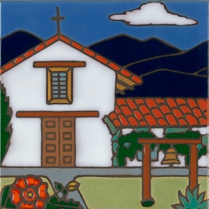 Ceramic Tile Sonoma Mission, walll decor, hot plate, kitchen installation, back splash, hand painted in USA , mosaic trivet bathroom mural