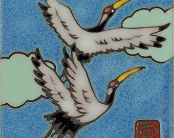 Hand painted Sand Hill Crane ceramic tile | bird wall decor