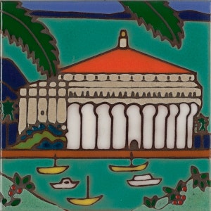 Ceramic tile,Catalina Casino, hot plate, wall decor, installation, kitchen backsplash, hand painted, made in USA
