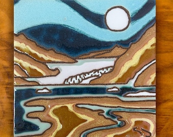 Alaska Mendenhall Glacier Hand painted ceramic tile | Snowy landscape wall decor