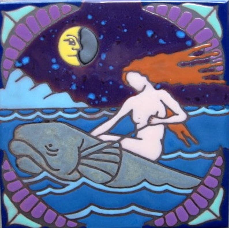 Ceramic Tile Mermaid Sea Nymph Hot Plate Wall Decor Etsy