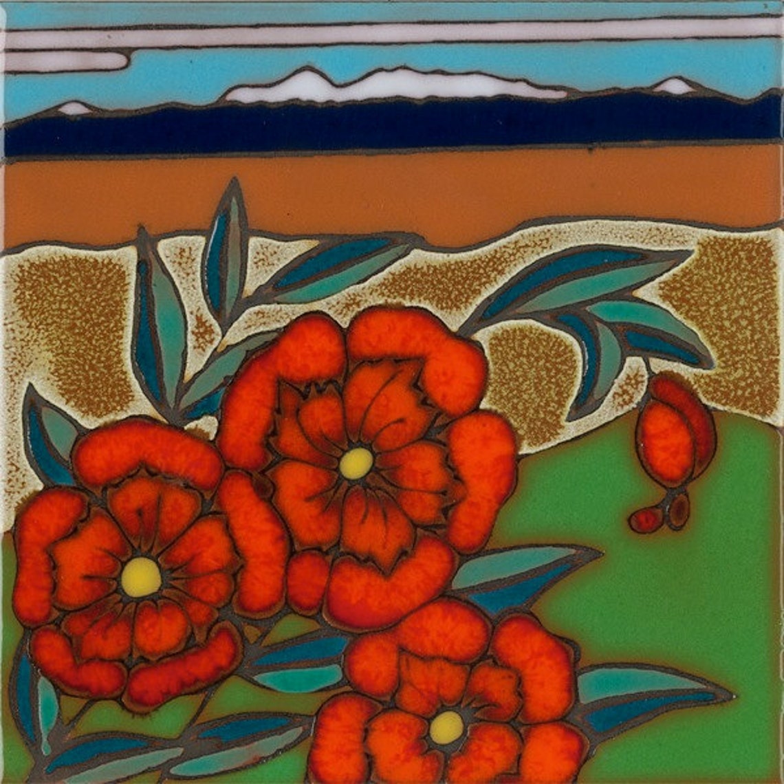Ceramic Tile California Poppies Flowers Hot Plate Wall Decor Trivet ...