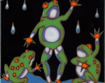 Ceramic Tile, Frogs, hot plate, coaster, wall decor, kitchen backsplash, installation, mosaic, hand painted