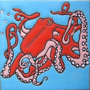 Octopus sea life hotplate wall decor kitchen bathroom backsplash installation mosaic mural original art hand painted in USA