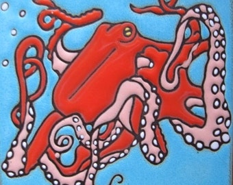 Octopus zee leven kookplaat muur decor keuken badkamer backsplash installatie mozaïek muurschildering originele kunst hand geschilderd in USA