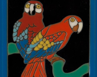 Hand Painted Ceramic Tile Catalina Tile Parrots Reproduction