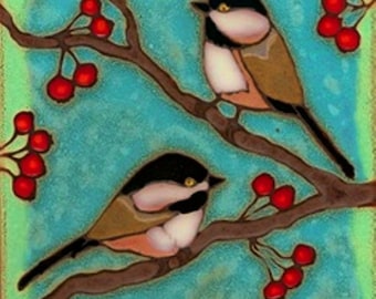 Chickadees, vogel, Audubon, wand decor, hete plaat, keuken backsplash, badkamer muurschildering, mozaïek, hand vervaardigde origineel gemaakt in de VS