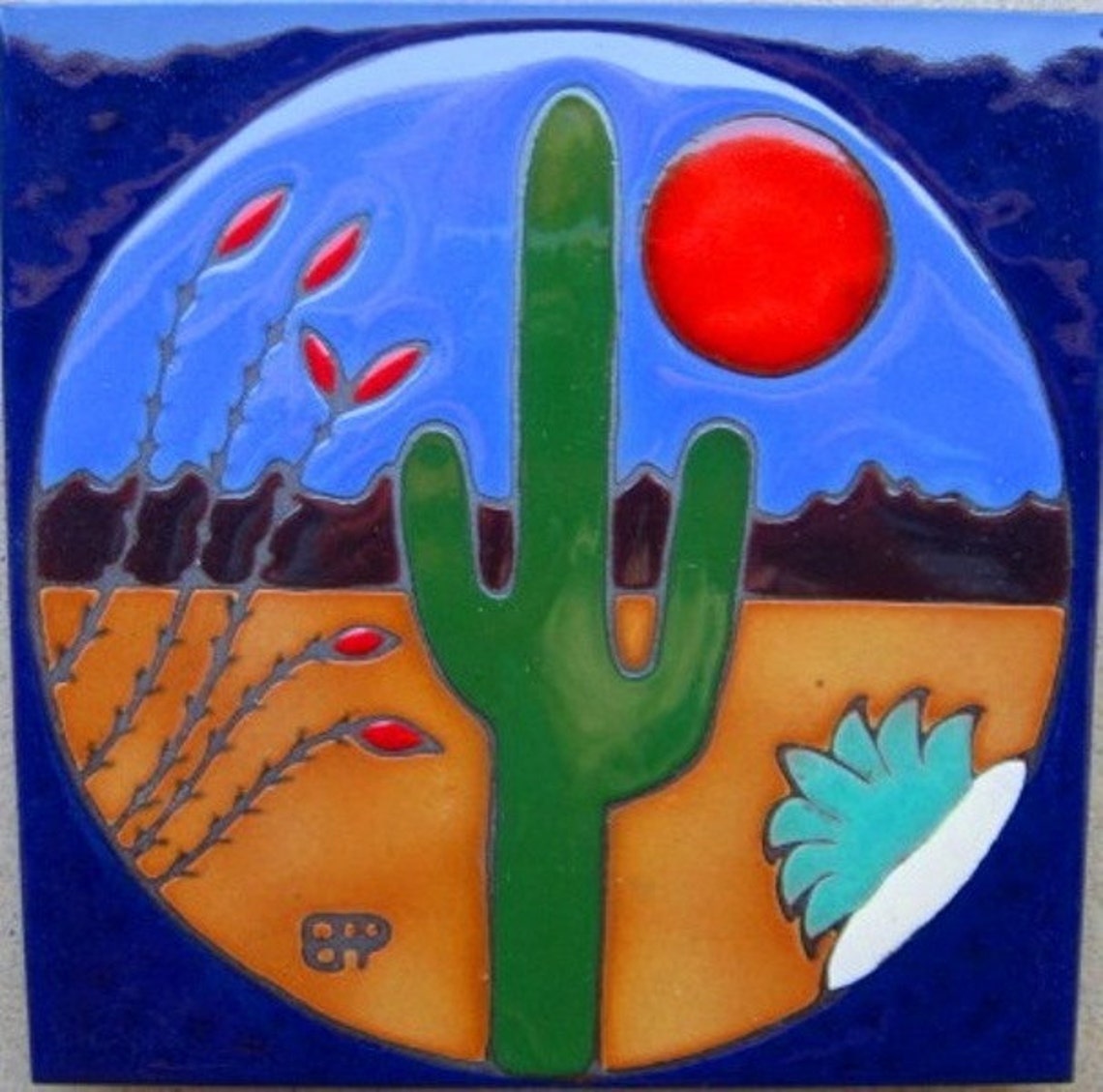 Ceramic Tile Sahuaro Cactus Wall Decor Hot Plate Kitchen Back Etsy