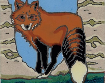 Handpainted tile Red Fox made in usa ceramic tile