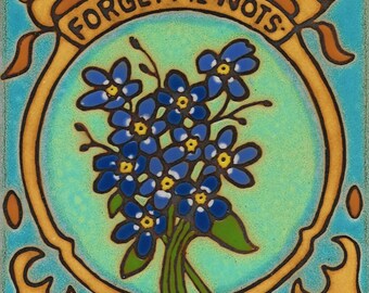 Flowers Forget Me Nots Hot Plate  Wall Decor Installation Hand Painted mosaic kitchen backsplash bathroom mural Botanical floral Alaska ,