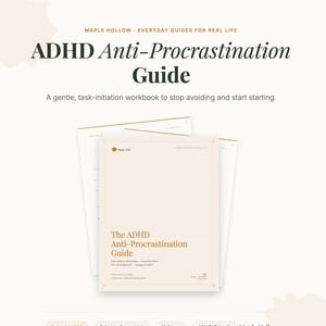 ADHD-guide mot prokrastinering | Arbetsbok för initiering av uppgifter för vuxna | Planerare mot skam och dopaminmeny i PDF-format, utskrivbar