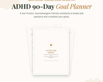 Planificador de objetivos de 90 días para el TDAH / Cuaderno de trabajo para personas neurodivergentes, micropasos, tablero de visión (PDF)