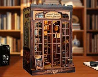 Kit para montar uma livraria em miniatura, cantinho de leitura de madeira, biblioteca aconchegante para construir em casa de bonecas.