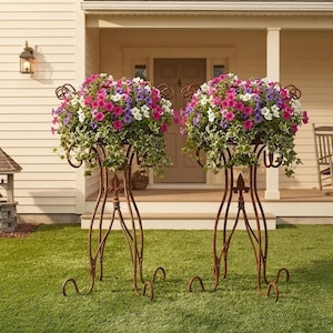Heavy Duty Wrought Iron Plant Stand | Rustic Flower Pot Holder | Classic Garden Planter Display