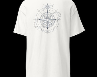 Think Celestial Compass T-Shirt | Geometric Cosmic Map Minimalist Unisex Graphic Tee | Sacred Geometry