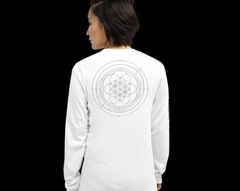 Camiseta de manga larga con diseño de la Flor Celestial de la Vida / Gráfico de Mandala de Geometría Sagrada / Camiseta minimalista