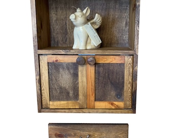 Rustic Wood Cabinet with Matching Wood Shelf