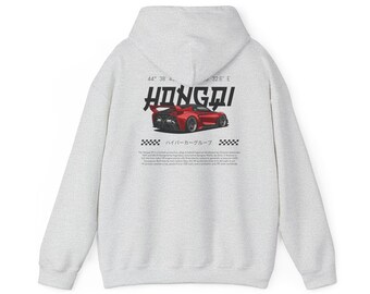 Red Racing Car Graphic Hoodie | Retro Speedtrack Illustration, HONGQI Text