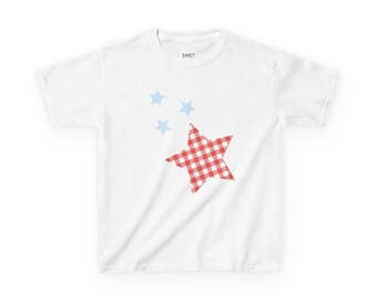 Kids July 4th Star Tee | Red Check Star with Blue Mini Stars