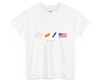 USA Fireworks Hotdog Rocket Flag T-Shirt | 4th of July Patriotic Tee