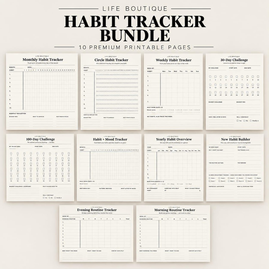 Habit Tracker Bundle Printable | Daily Weekly Monthly Planner | Self ...