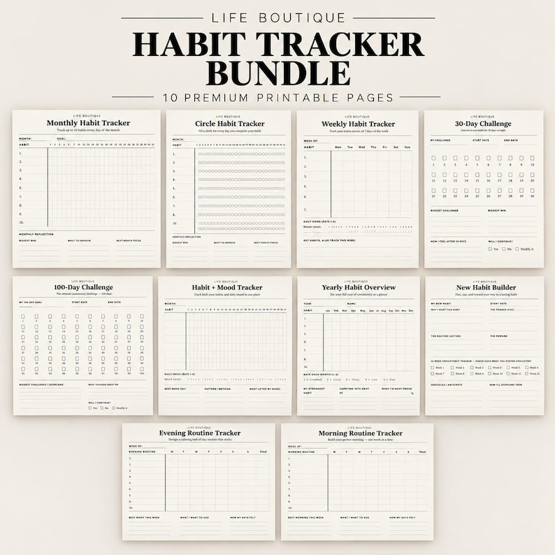 Habit Tracker Bundle Printable | Daily Weekly Monthly Planner | Self ...