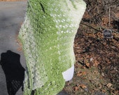 Green Cream Hand Knit Shawl in Ariel Lace Handmade Wrap
