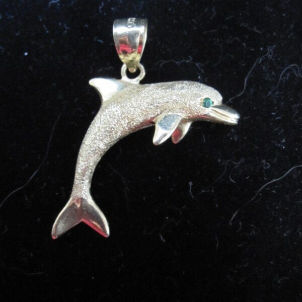 14K Gold Dolphin with Emerald Eye Pendant