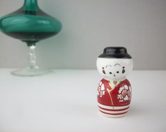 Vintage Miniature Porcelain Kokeshi Doll, Hand Painted Small Doll from Japan, Japanese Folk Art