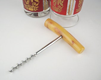 Vintage Corkscrew with Butterscotch Bakelite Handle Circa 1950s, Mid Century Barware, Wine Opener