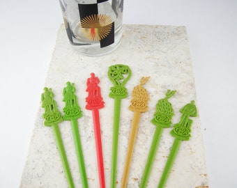 Mid Century TWA Airlines Destination Drink Swizzle Sticks Destinations, Around the World 1960s 1970s Barware Stir Sticks