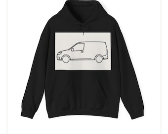 Sudadera con capucha de arte lineal minimalista para furgoneta / Ilustración sencilla de coche, tonos neutros
